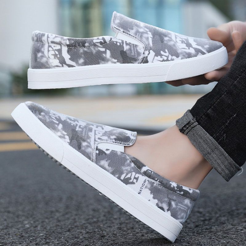 Casual Canvas Slip On Loafers Breathable Flat Shoes For Men