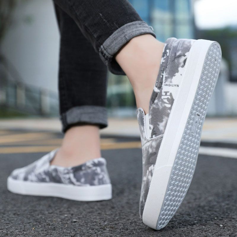 Casual Canvas Slip On Loafers Breathable Flat Shoes For Men