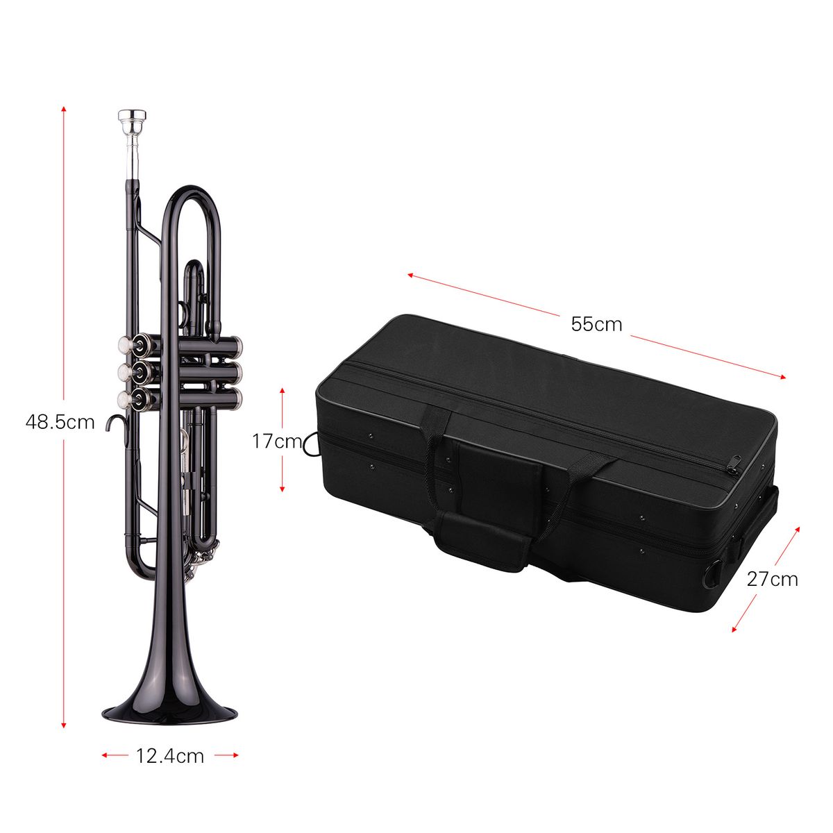 Brass Plated Black Bb Trumpet Set For Beginner Student With