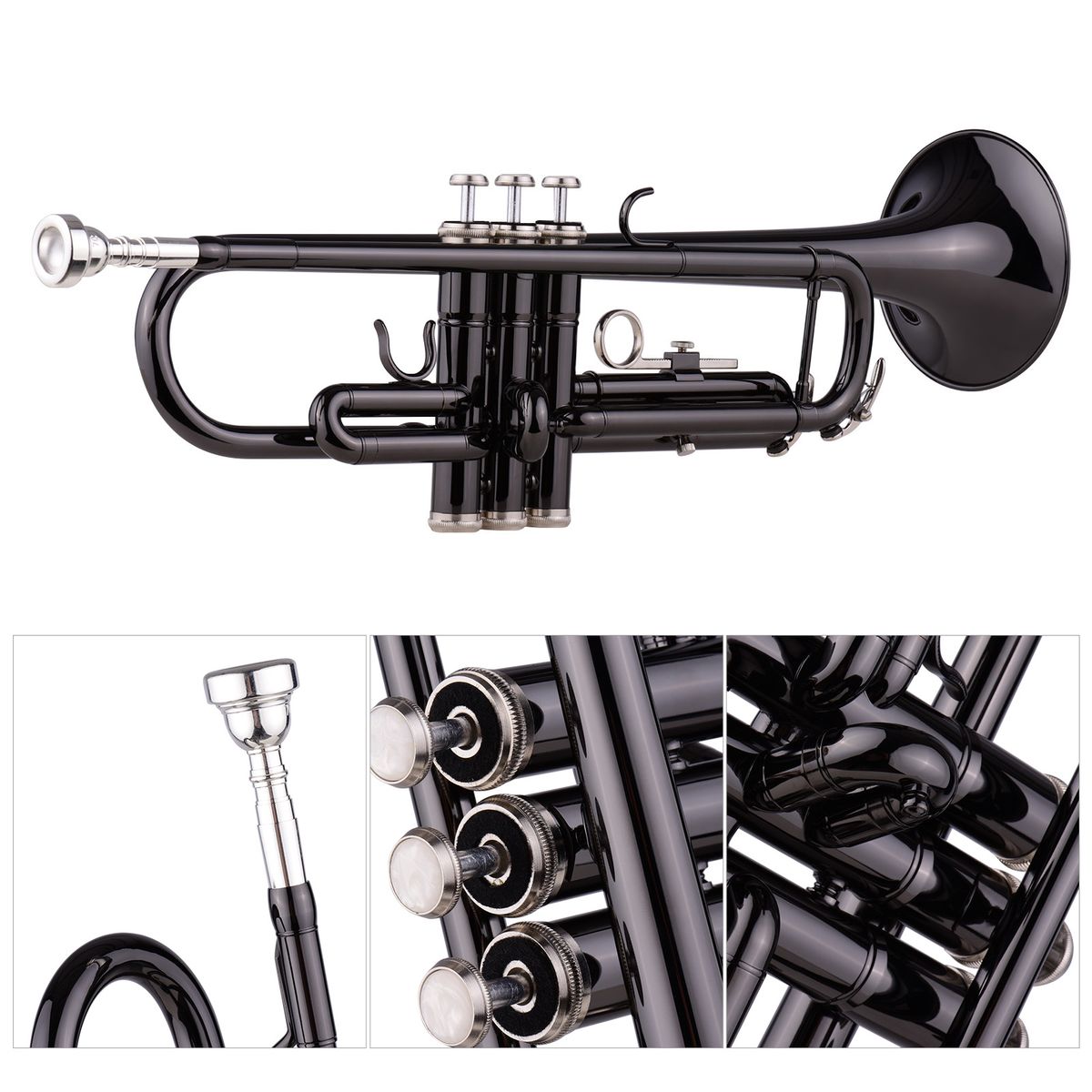 Brass Plated Black Bb Trumpet Set For Beginner Student With