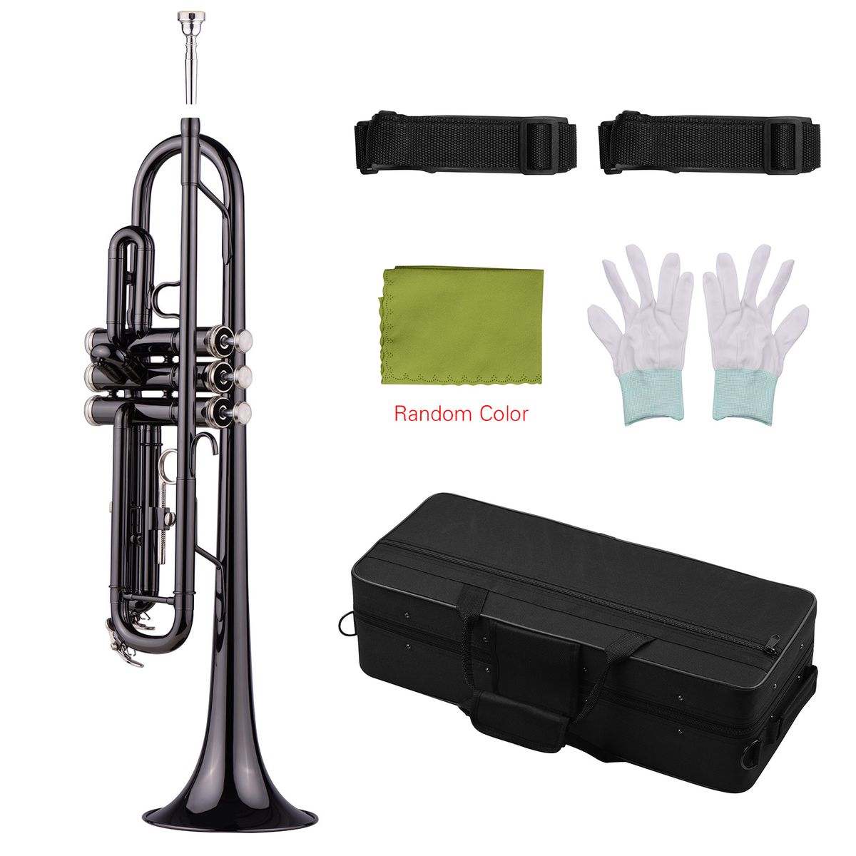 Brass Plated Black Bb Trumpet Set For Beginner Student With