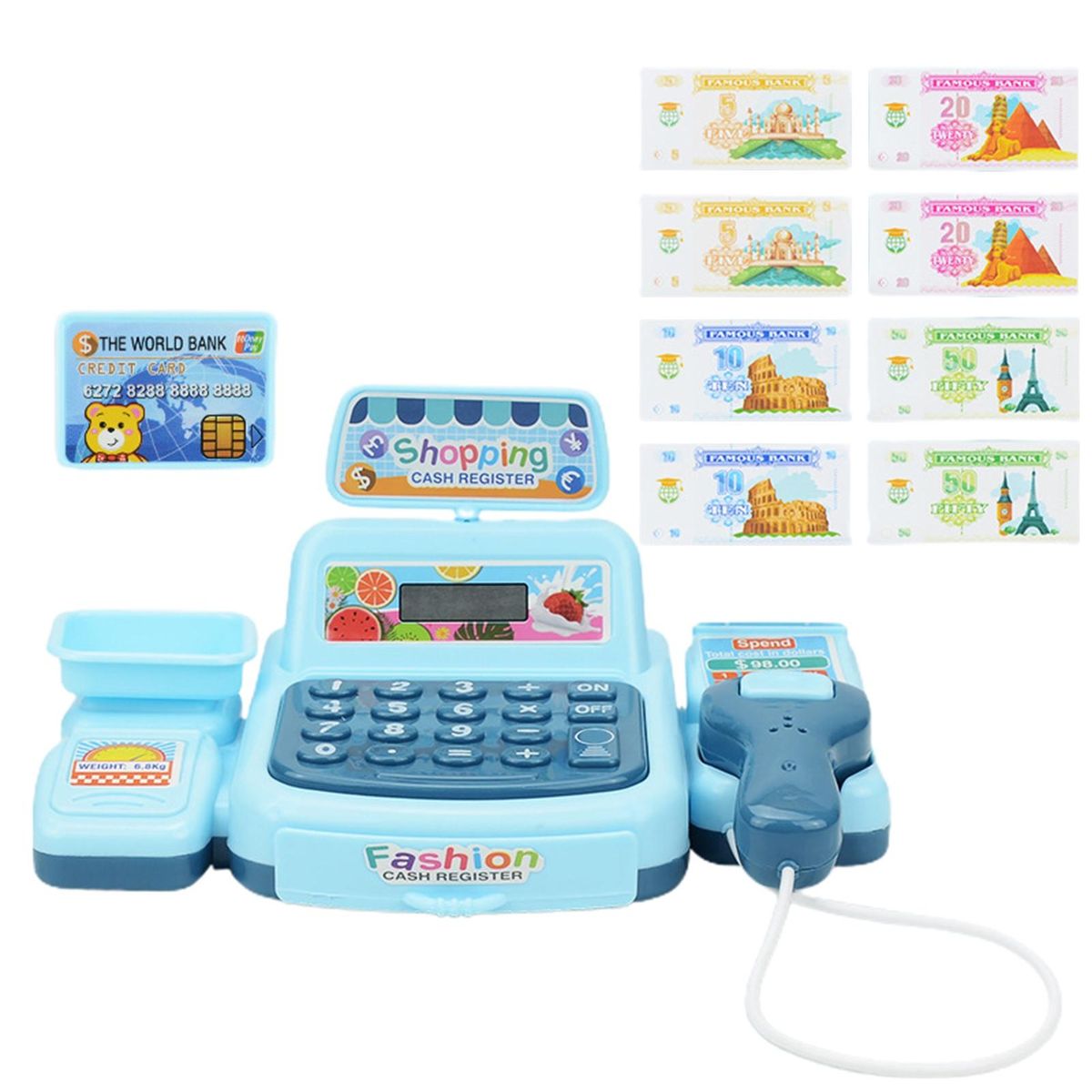 1 Set Mini Cashier Toy Fun Supermarket Shop Cash Register Role Play Toy Blue