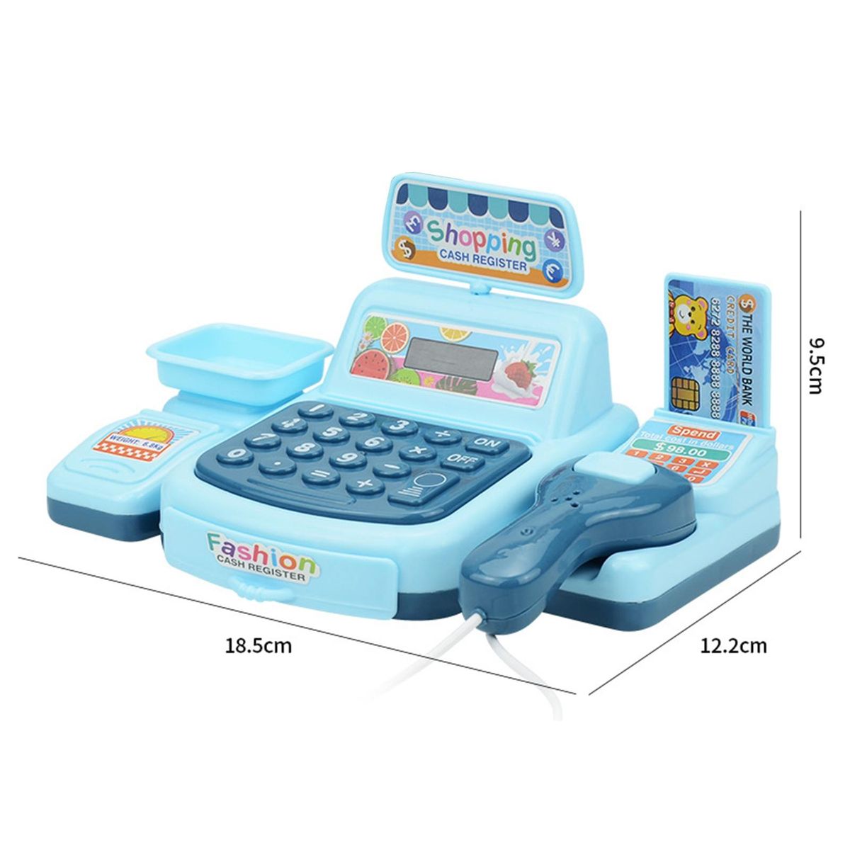 1 Set Mini Cashier Toy Fun Supermarket Shop Cash Register Role Play Toy Blue