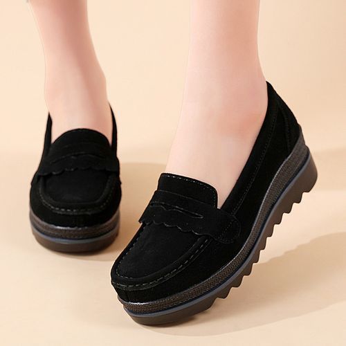Women Loafers Shoes Slip On Platform Casual Shoes Suede Leather Shoes