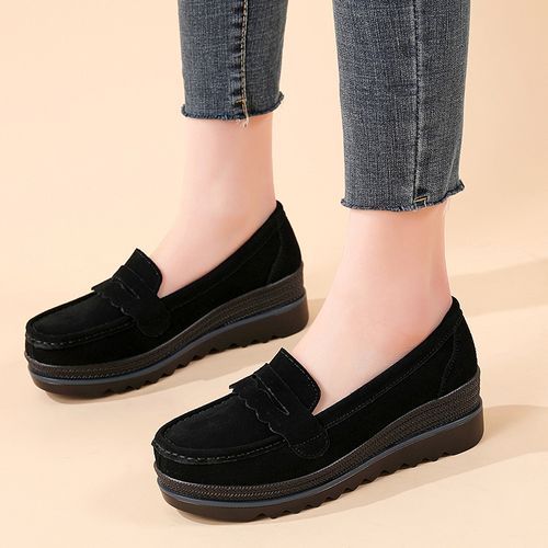 Women Loafers Shoes Slip On Platform Casual Shoes Suede Leather Shoes