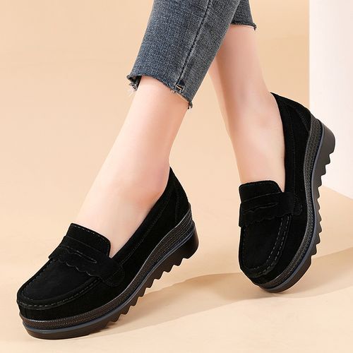 Women Loafers Shoes Slip On Platform Casual Shoes Suede Leather Shoes