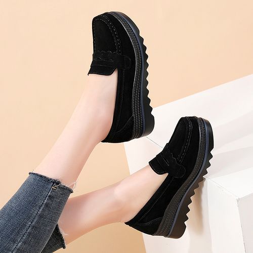 Women Loafers Shoes Slip On Platform Casual Shoes Suede Leather Shoes