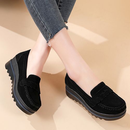 Women Loafers Shoes Slip On Platform Casual Shoes Suede Leather Shoes