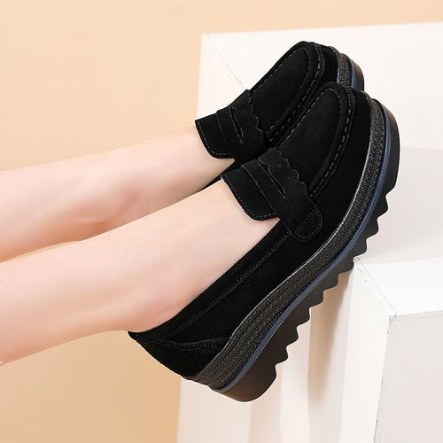 Women Loafers Shoes Slip On Platform Casual Shoes Suede Leather Shoes