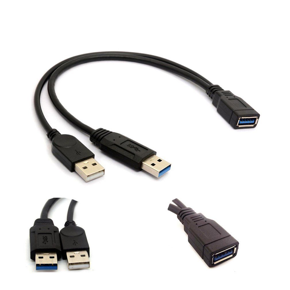 0.3MUSB 3.0 Female To Dual USB Male Extra Power Data Y Extension Splitter