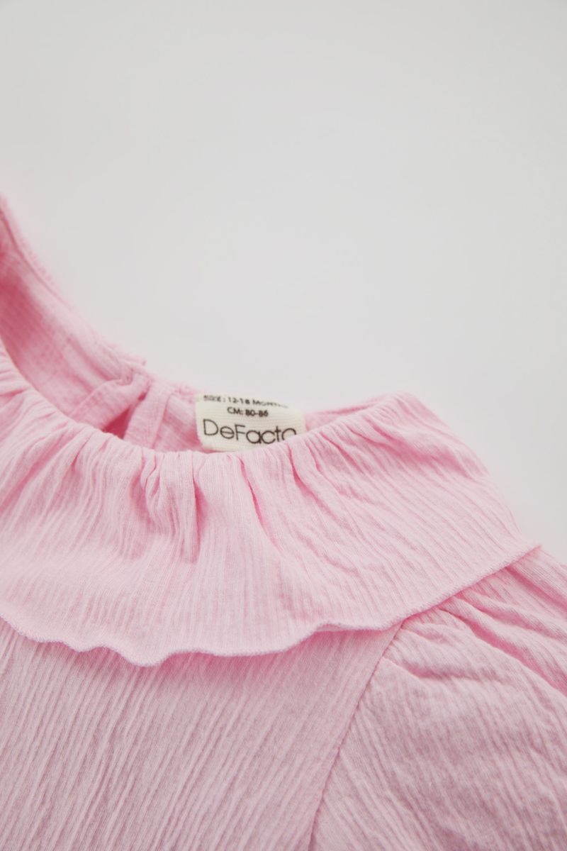 BabyGirl Casual Regular Fit Big Neck Knitted Short Sleeve Body - Pink