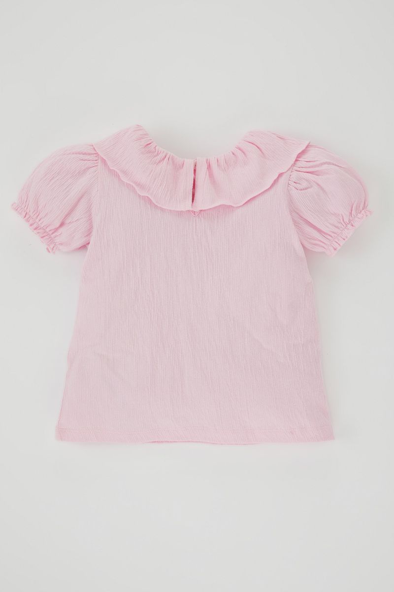 BabyGirl Casual Regular Fit Big Neck Knitted Short Sleeve Body - Pink