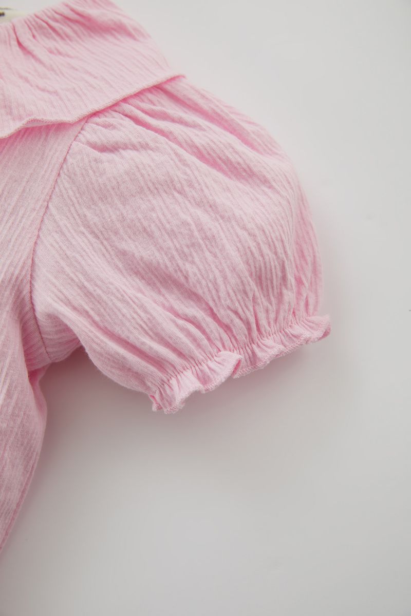 BabyGirl Casual Regular Fit Big Neck Knitted Short Sleeve Body - Pink