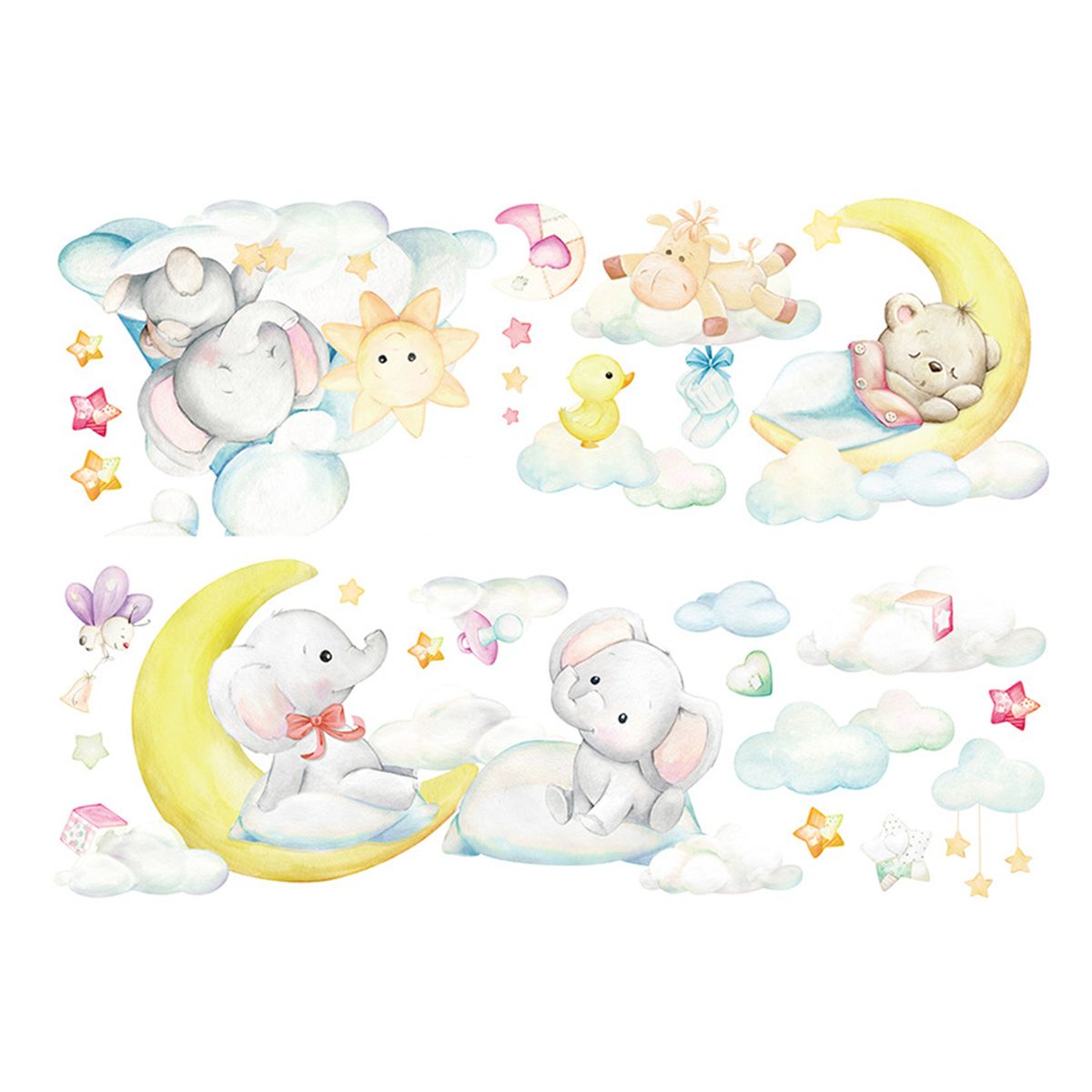 Cute Cartoon Moon Baby Elephant Bear Wall Sticker Children-