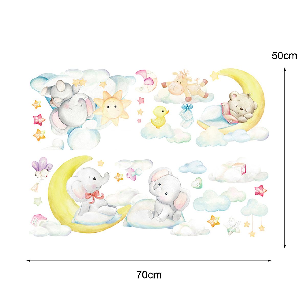 Cute Cartoon Moon Baby Elephant Bear Wall Sticker Children-
