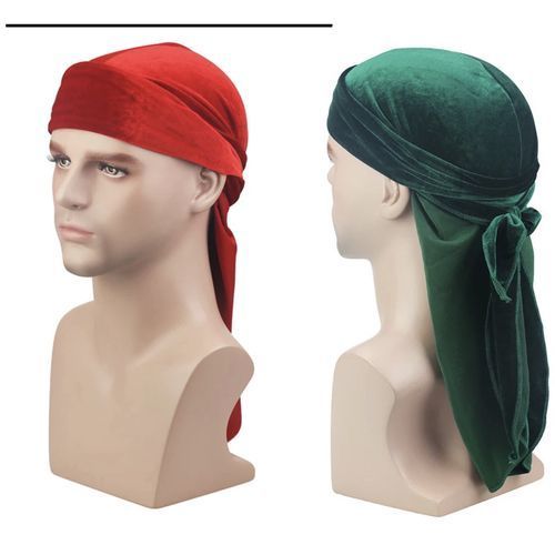 2 Pcs Velvet Durag 360 Wave Doo Rag - Red And Green