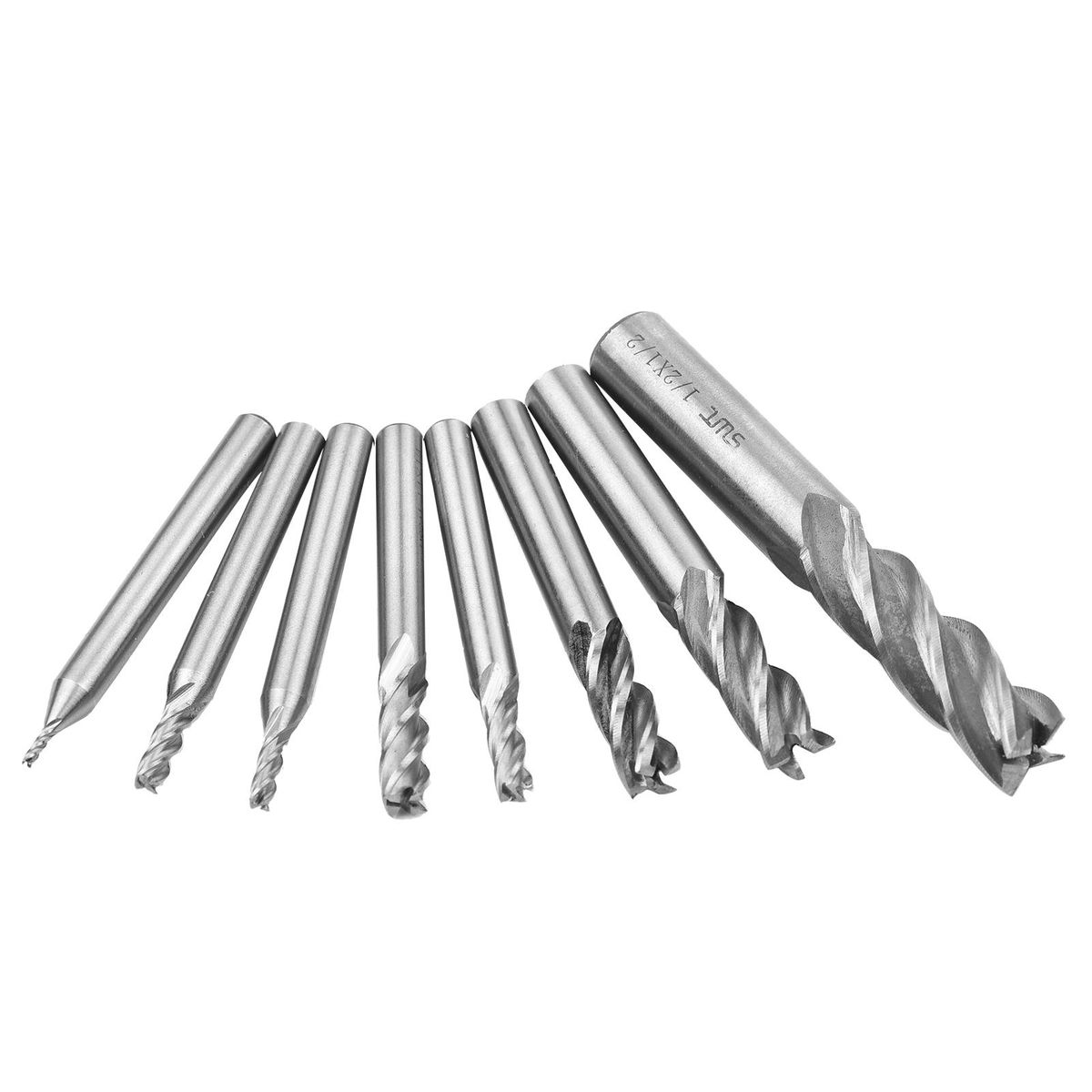 8pcs Solid Milling End Cutter Drill Bits 1/16''-1/2'' 4 Flute High Speed Steel End Mill Set HSS Slot Tool Set HSS CNC Straight Shank Drill Bit Set