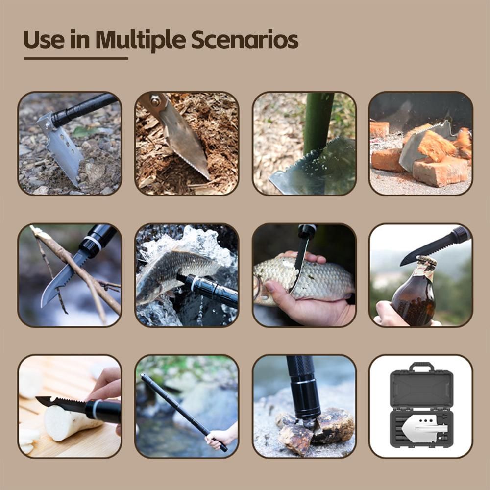 LIXADA Camping Shovel Folding Survival Shovel Multi-functional Multi-tool Outdoor Emergency Shovel