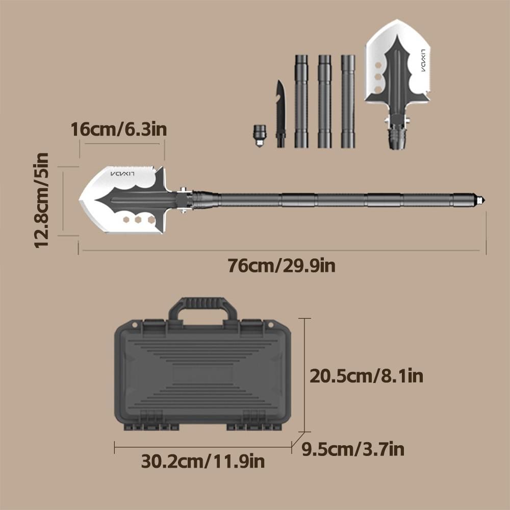 LIXADA Camping Shovel Folding Survival Shovel Multi-functional Multi-tool Outdoor Emergency Shovel