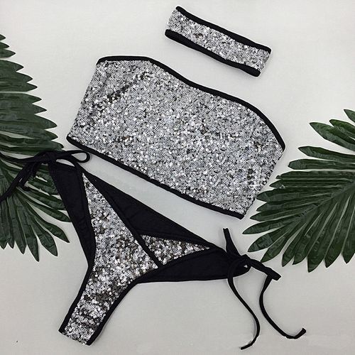 Fashion* Sexy Women Halter Bandage Suit Bling Sequin Underwear Set