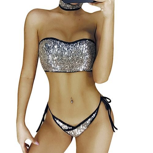 Fashion* Sexy Women Halter Bandage Suit Bling Sequin Underwear Set