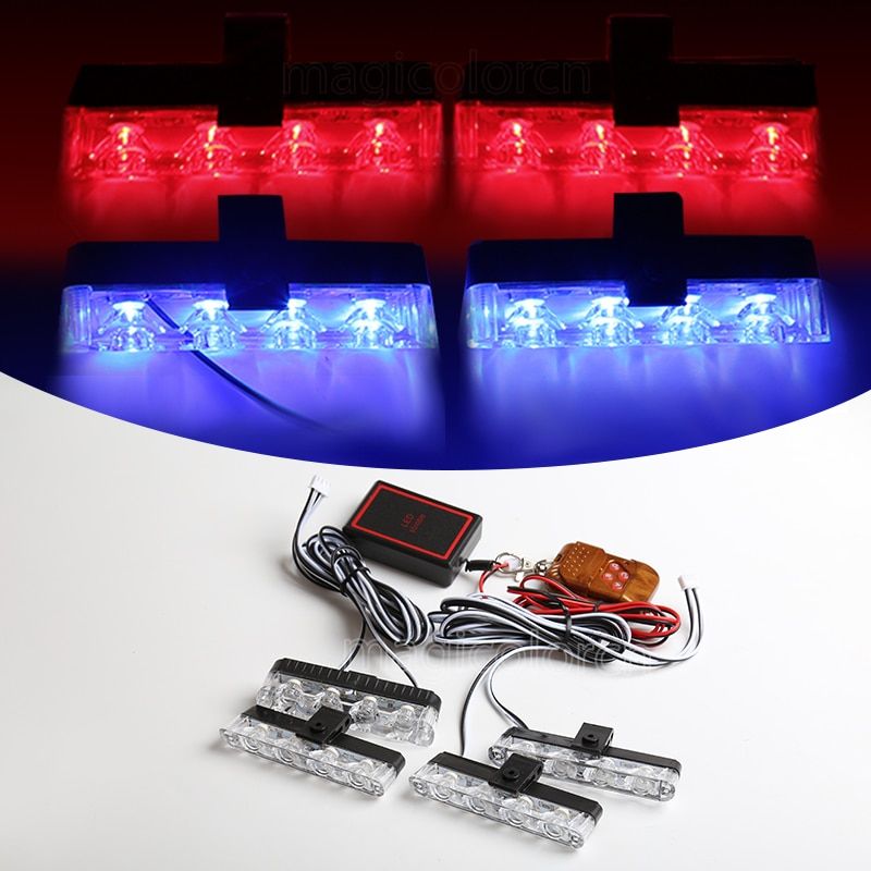 Grill Car Police LED Light StrobeEmergency Remote Wireless Control Flash Signal Fireman Beacon Warning Lamp Red And Blue