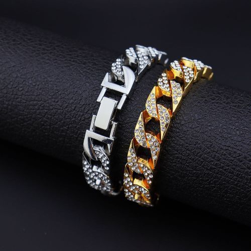 Silver Diamond Iced Out Cuban Curb Hand Chain