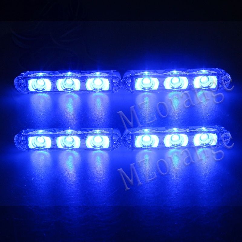 4*3 LED Strobe Police Lights For Car Emergency Grill Warning Lamp 12V Car Motorcycle Fireman Ambulance Flasher Fso Flashlight Blue