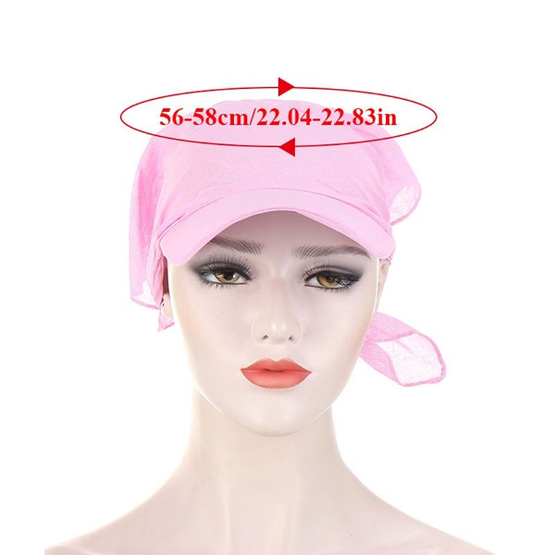 1PC Women Durag Brim Cap Sun Visor With Pre-Tied Turban Caps Head Scarf Hijab Pure Color Muslim RA
