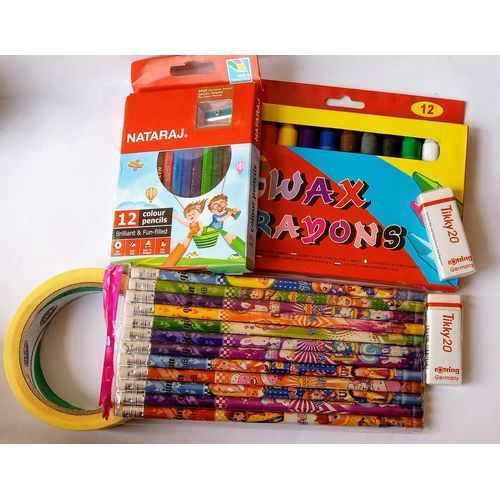 12Crayon,12Colour Pencil,12Black Pencil,2 Eraser,1 Celetape