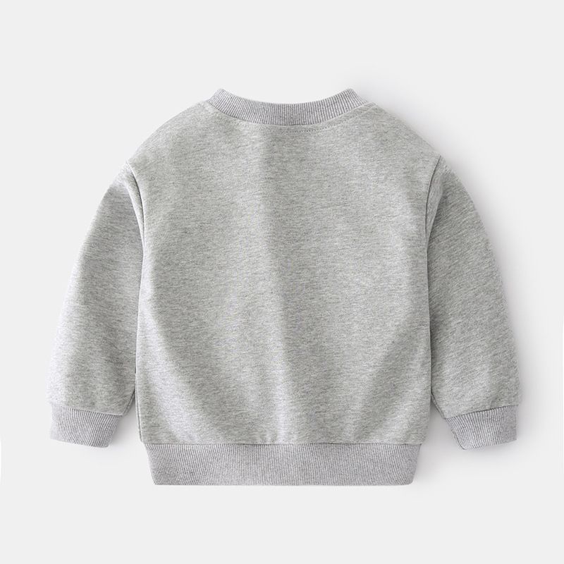 Cotton Fashion Pocket Kids Long Sleeve Boys Pullover Sweatshirts-Grey