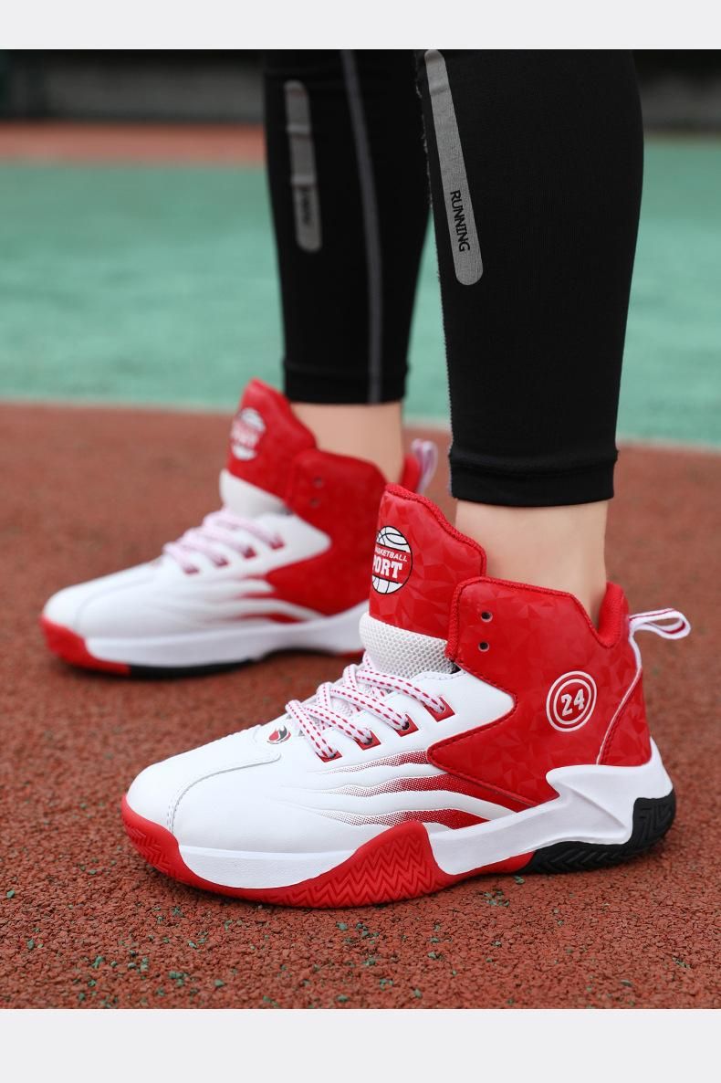 Boys basketball shoes leather sneakers basketball shoes White