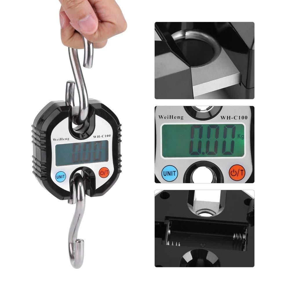 WeiHeng Digital Professional Portable Crane 150 KG LCD Digital Electronic Hook Crane Scale Cycle Weighing Balance Household Agricultural Factory Outdoor Hunting (Black)