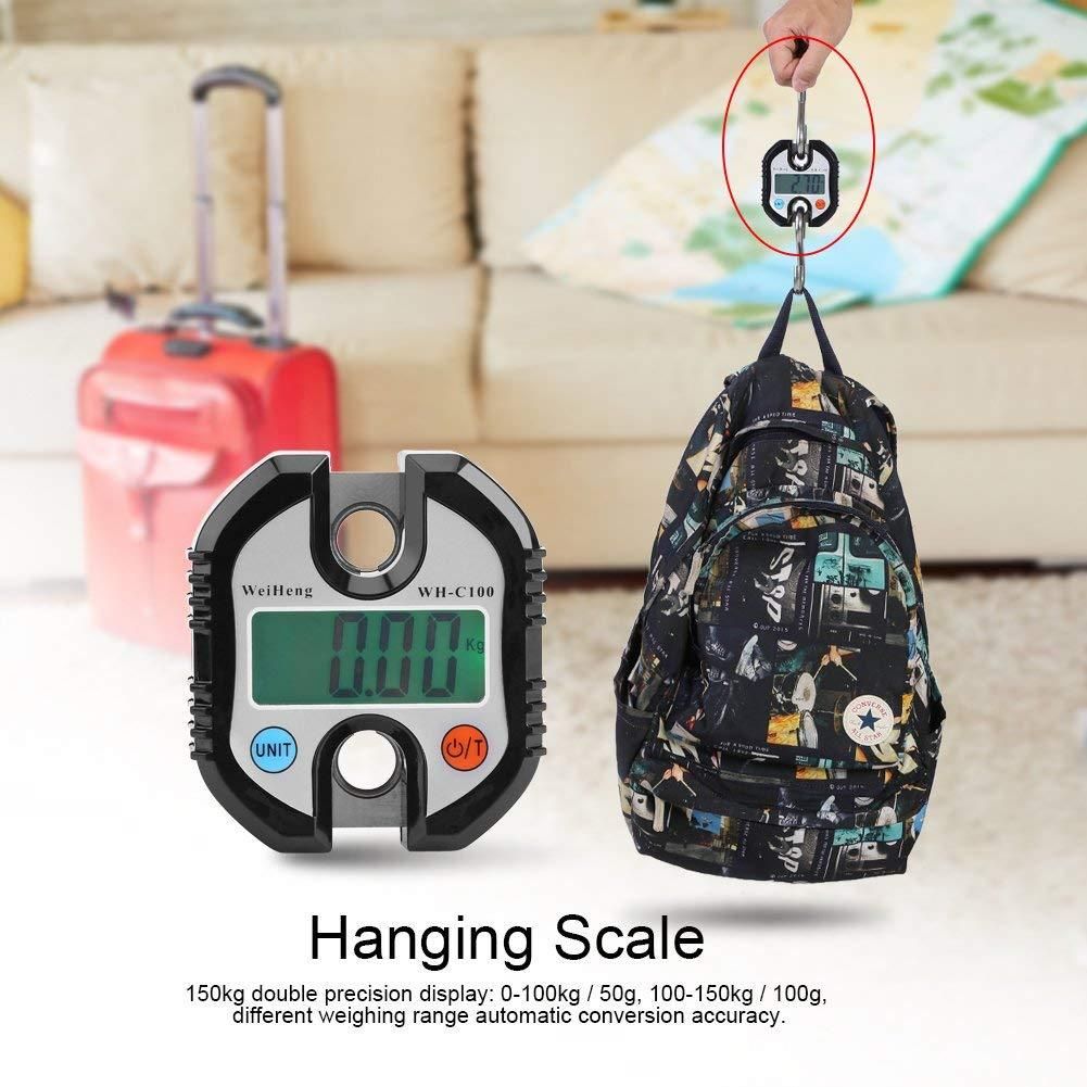WeiHeng Digital Professional Portable Crane 150 KG LCD Digital Electronic Hook Crane Scale Cycle Weighing Balance Household Agricultural Factory Outdoor Hunting (Black)