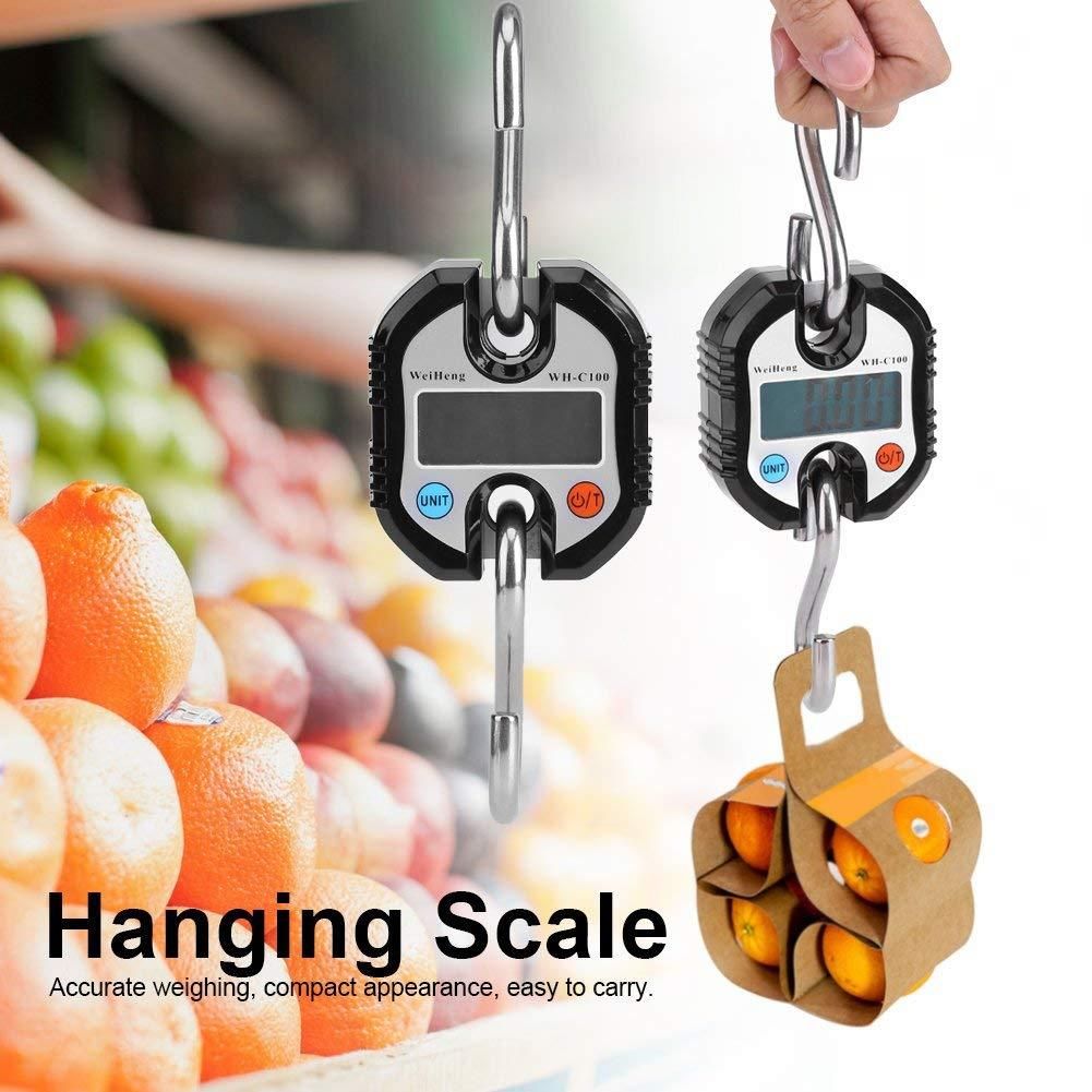WeiHeng Digital Professional Portable Crane 150 KG LCD Digital Electronic Hook Crane Scale Cycle Weighing Balance Household Agricultural Factory Outdoor Hunting (Black)