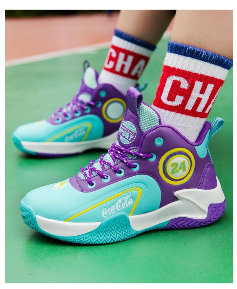 Boys basketball shoes leather waterproof basketball shoes Purple