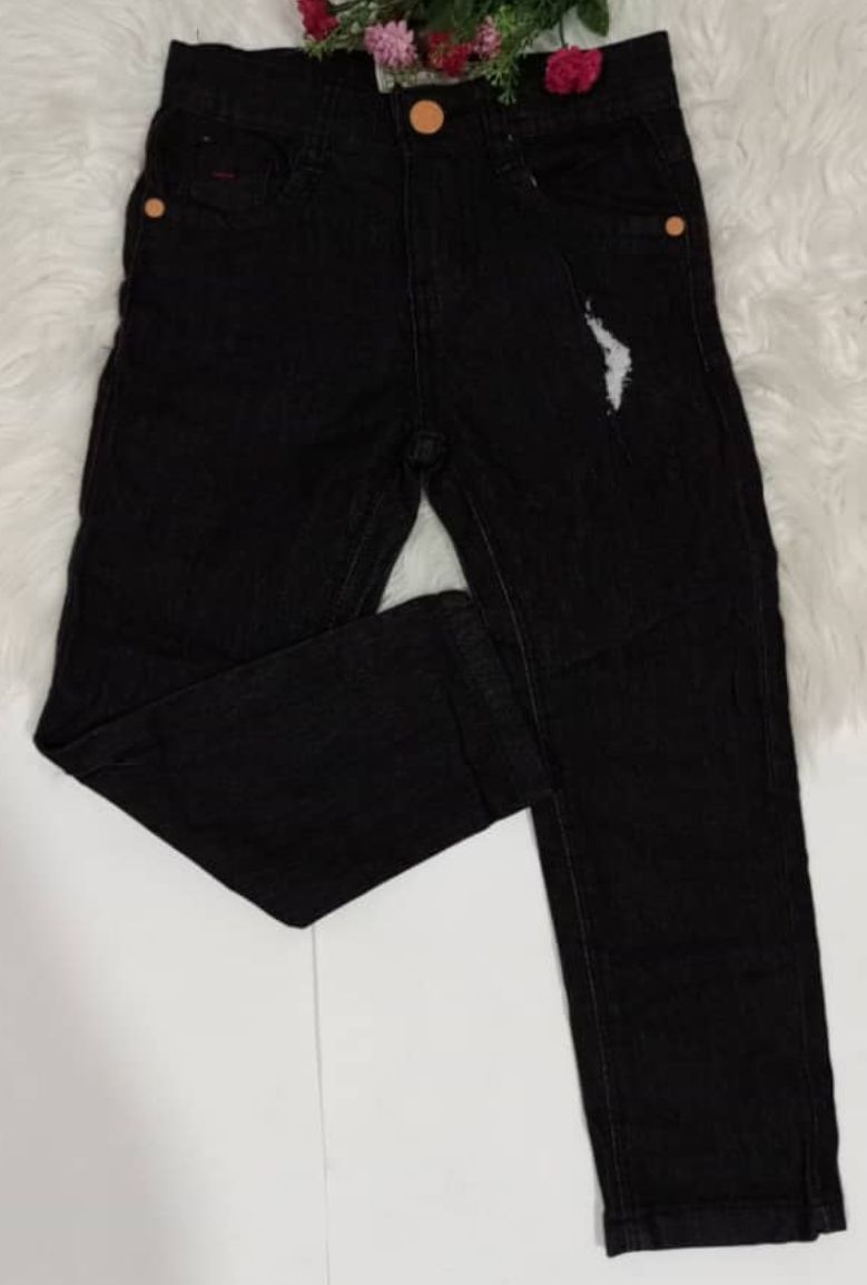 KIDS BOYS QUALITY STRETCHY SIDE RIPPED BLACK JEAN PANT.
