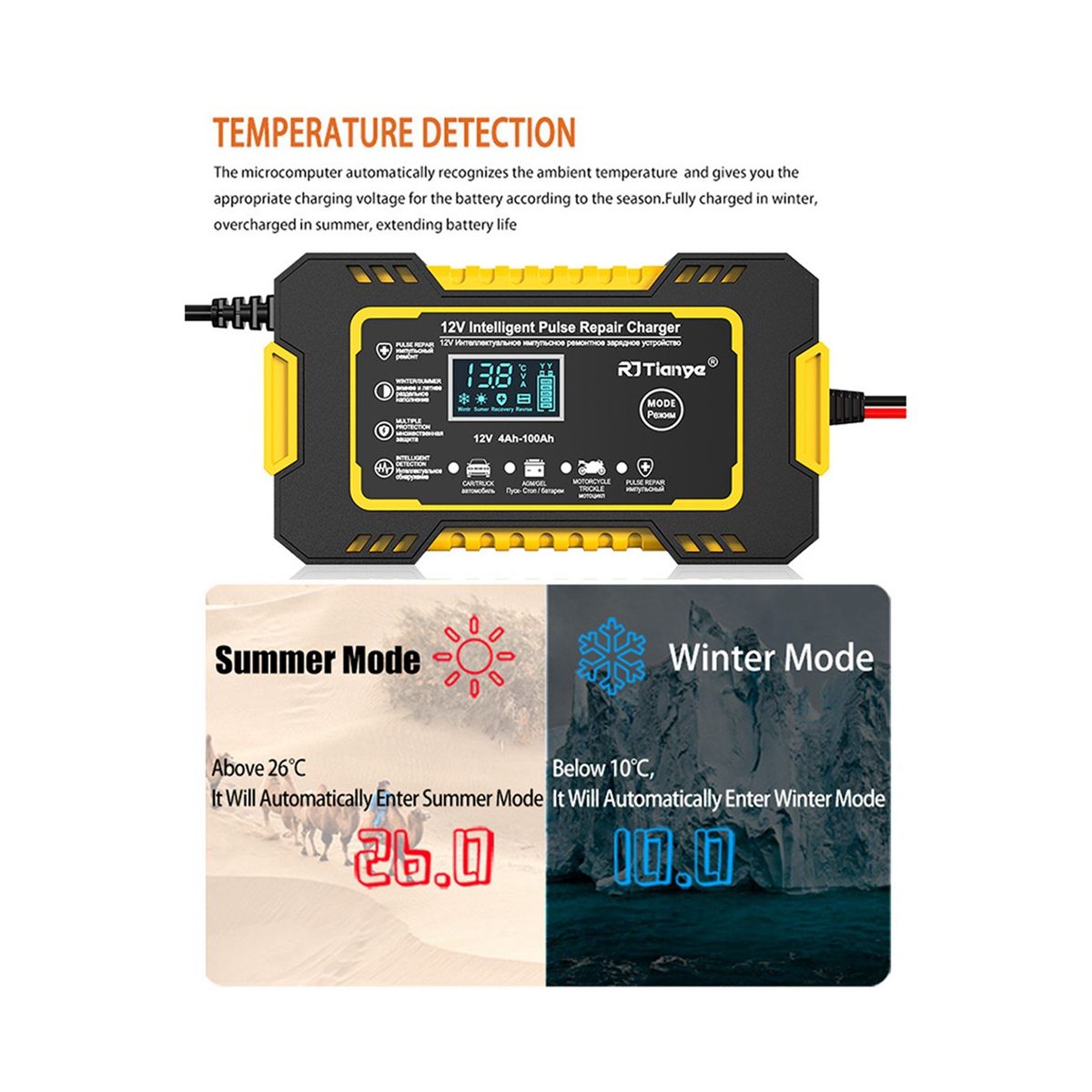 12V Fully Automatic Smart Charger 6A High Power Portable