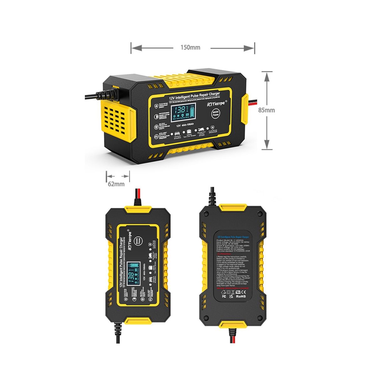 12V Fully Automatic Smart Charger 6A High Power Portable