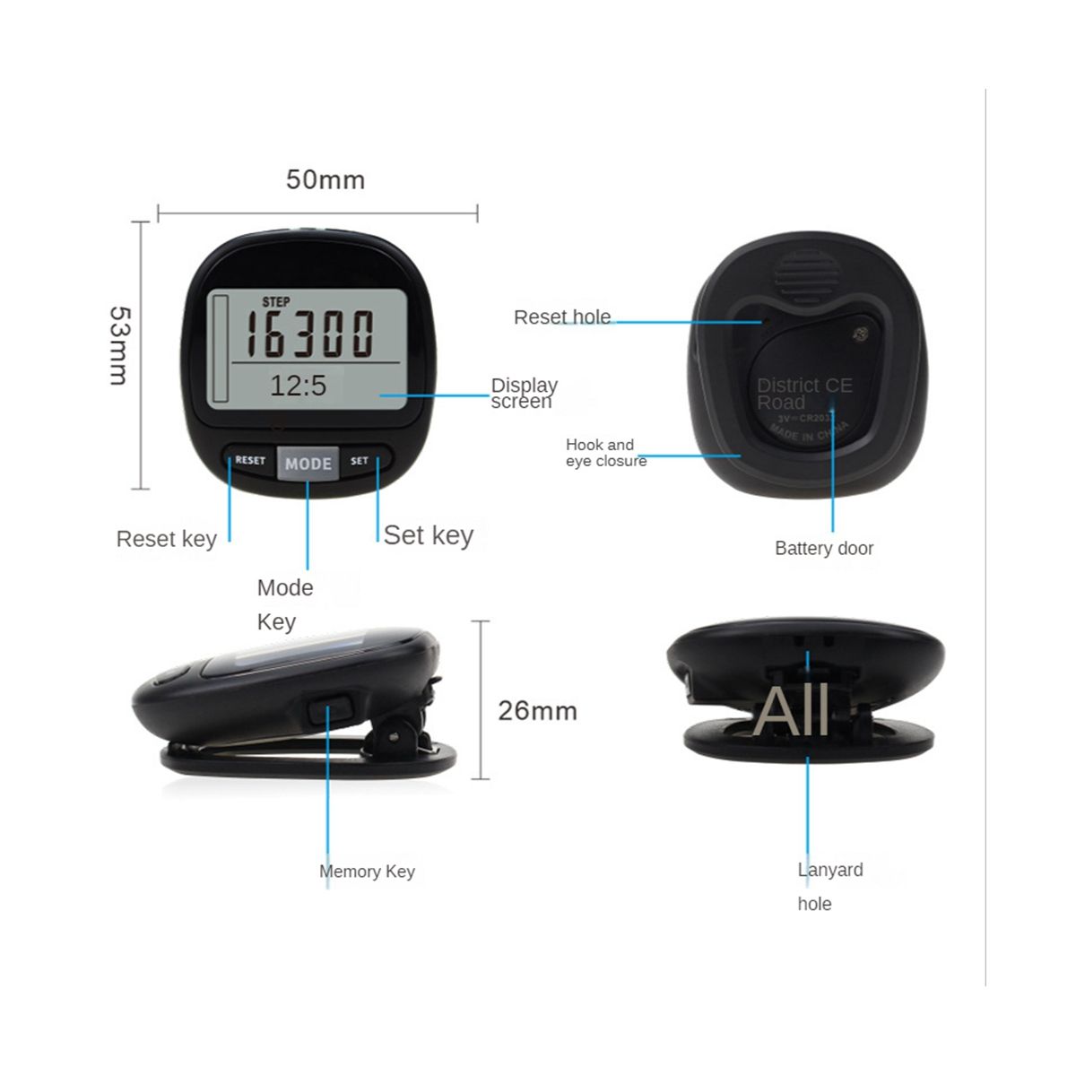 3D Pedometer for Walking with Clip and StrapCalorie Counter 7 Memory Accurate Step Counter for Men Women & Kids