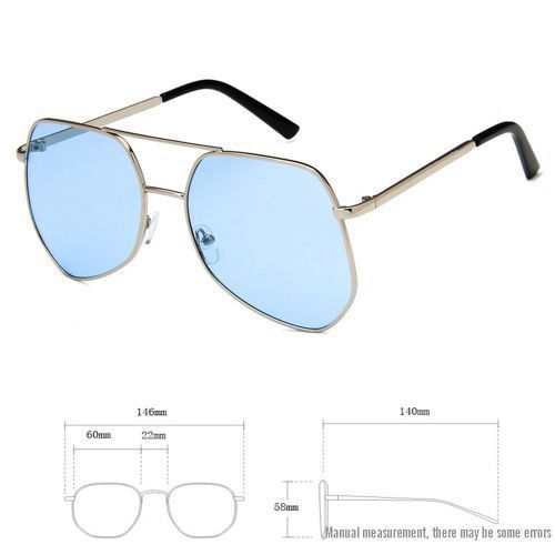 Metal Silver Big Frame Sunglasses Polygonal Reflective Light Blue Lens