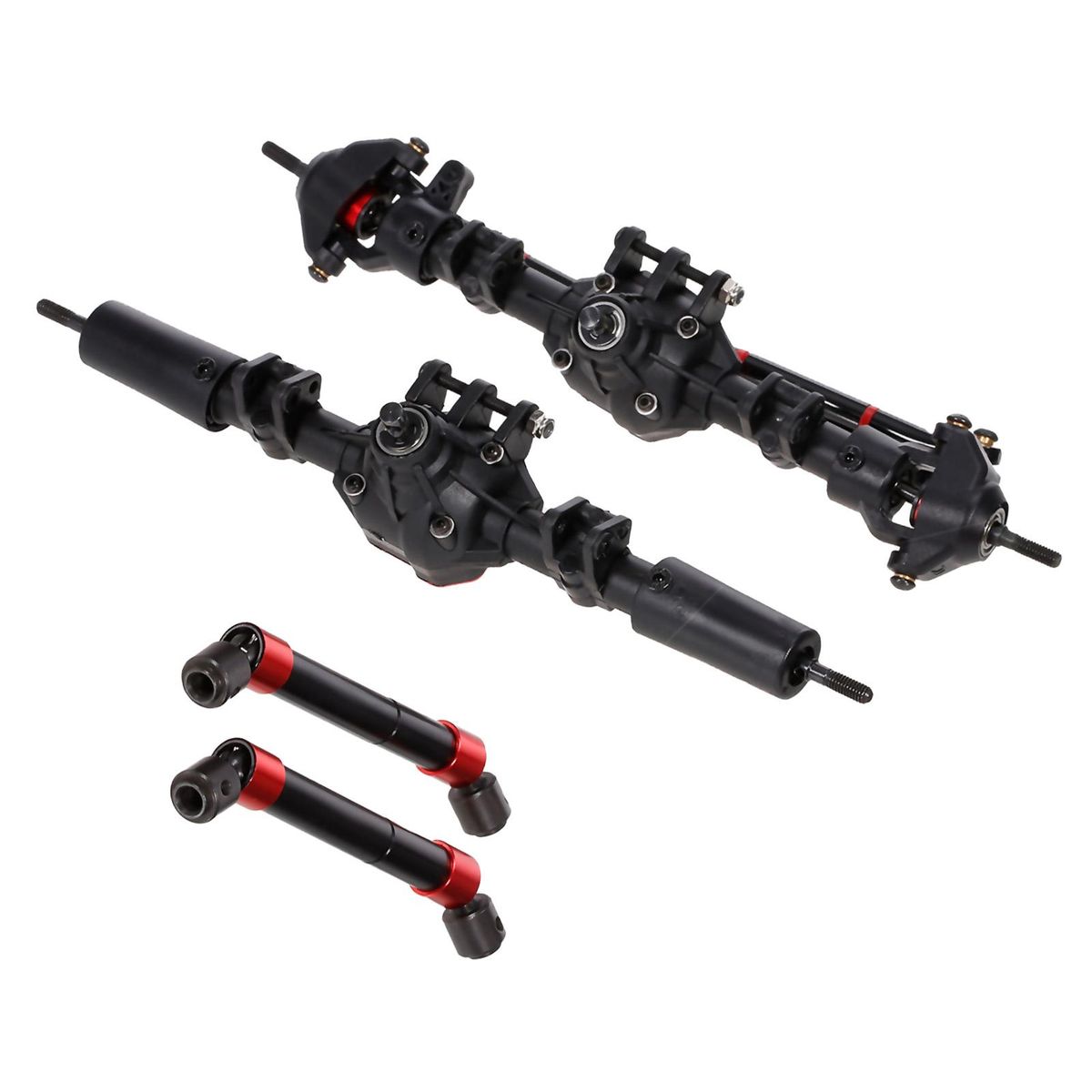RC Car Front and Rear Bridge Axle Transmission Bridge with Differential 2pcs Metal Drive Shafts for 1/10 RC Crawler Axial SCX10 II 90046 90047