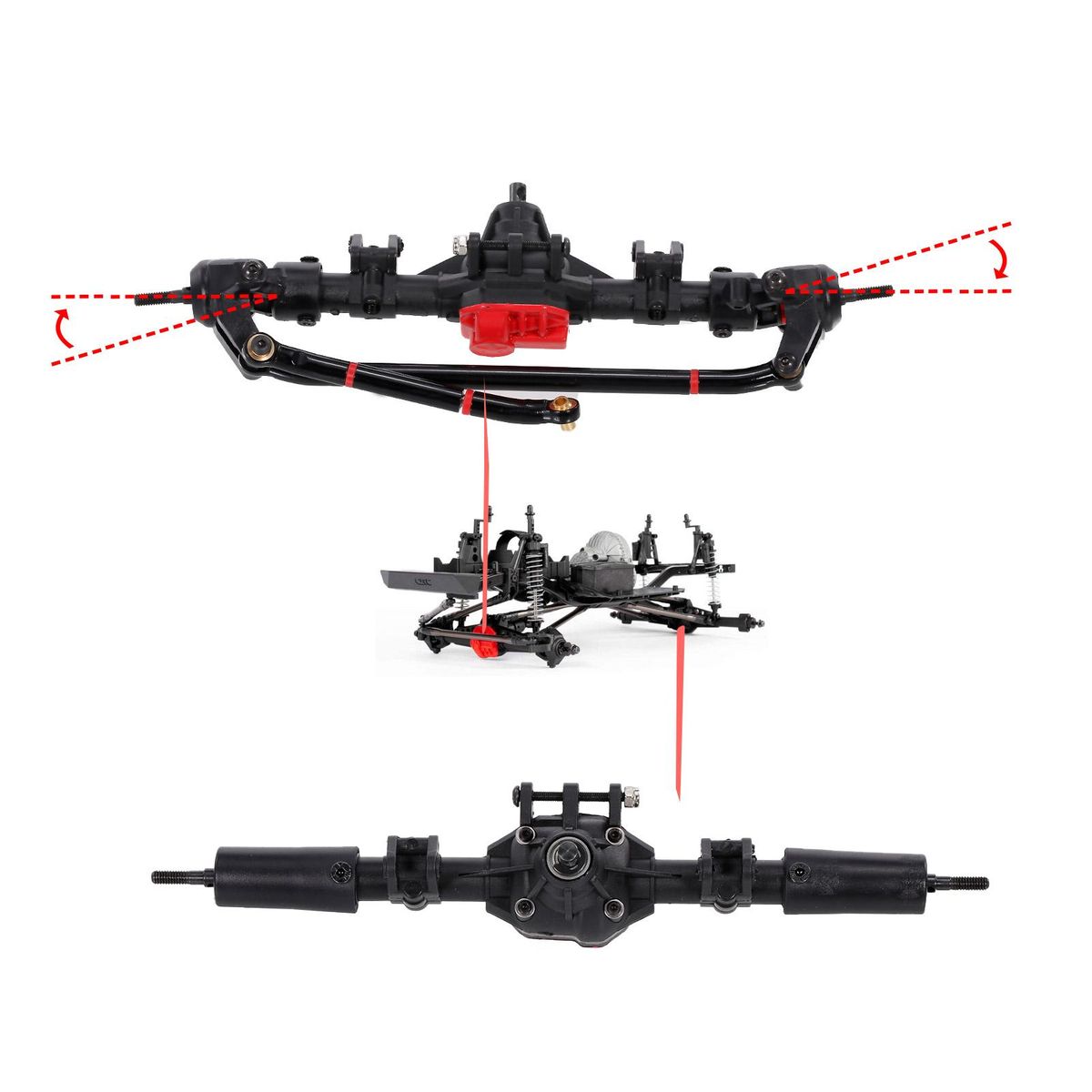 RC Car Front and Rear Bridge Axle Transmission Bridge with Differential 2pcs Metal Drive Shafts for 1/10 RC Crawler Axial SCX10 II 90046 90047
