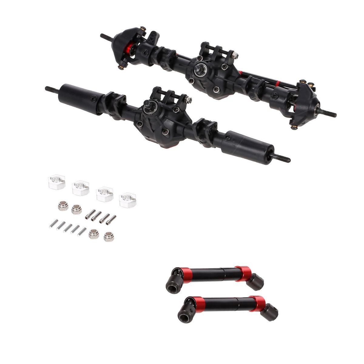 RC Car Front and Rear Bridge Axle Transmission Bridge with Differential 2pcs Metal Drive Shafts for 1/10 RC Crawler Axial SCX10 II 90046 90047