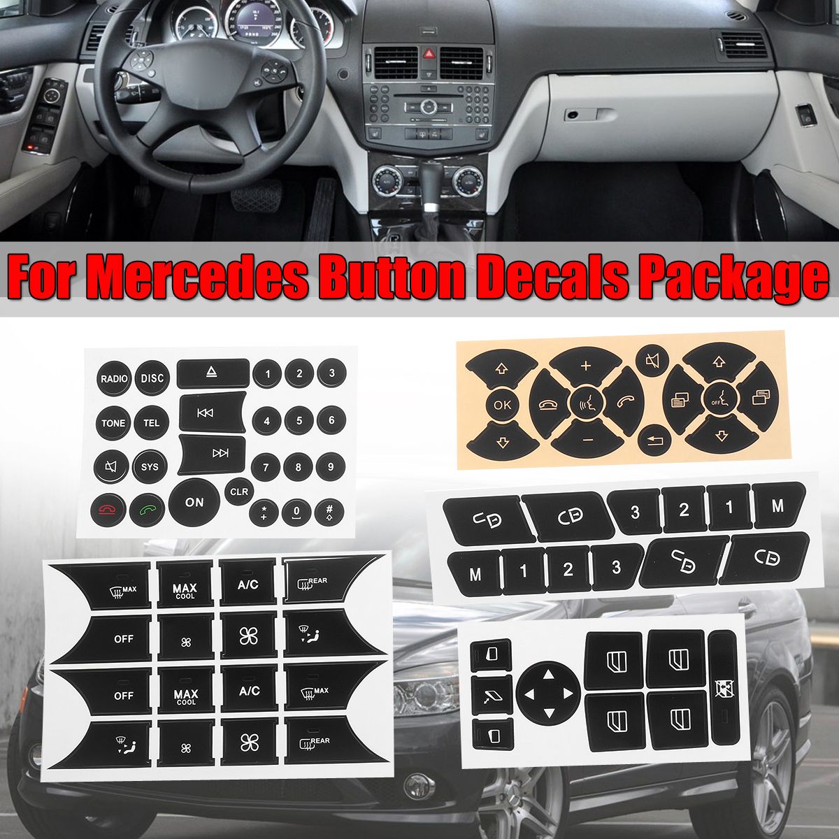 For Mercedes Benz Button Repair Package Steering AC Window Decals Stickers