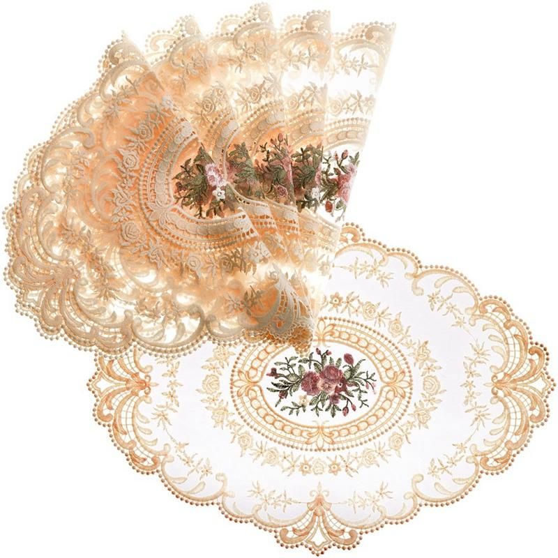 6Pcs Dinning Table Cover Embroidered Table Cloth Elegant Round  Tablecloth Coffee Coasters Napkin Party Decoration