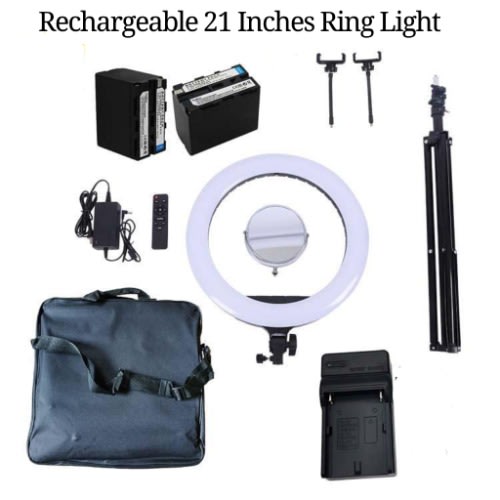 Rechargeable 21 Inches Ring Light + 2 Batteries & Charger + Tripod+ Bag+ Remote+ Mirror