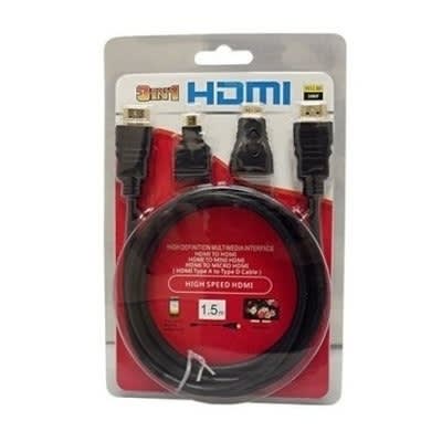 3 in 1 HDMI Cable with Micro/Mini HDMI Adapters
