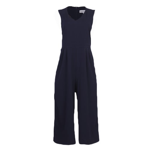 Vneck Culotte Sleeveless Jumpsuit - Navy Blue
