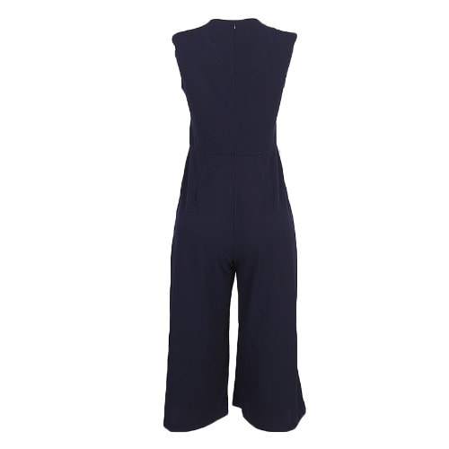 Vneck Culotte Sleeveless Jumpsuit - Navy Blue